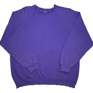 Vintage Fruit Of The Loom Sweatshirt Womens Large Purple Ruffle Hem Crewneck USA
